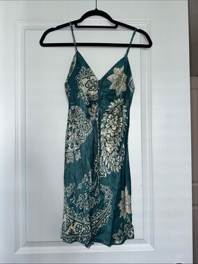 Zara Teal Paisley Slip Dress with Cream Print